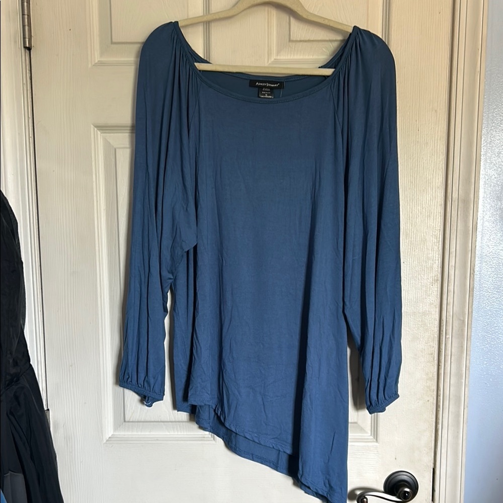 NWOT Ashley Stewart denim blue asymmetric long sleeve top size 1X